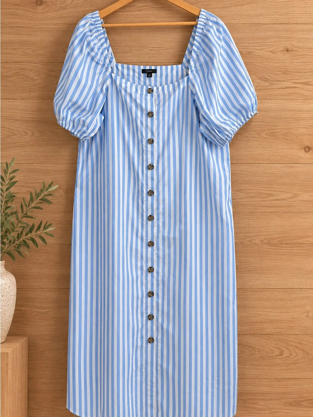 J. Crew Blue Stripes Milkmaid Cottagecore Coquette Puff Sleeve Midi Dress